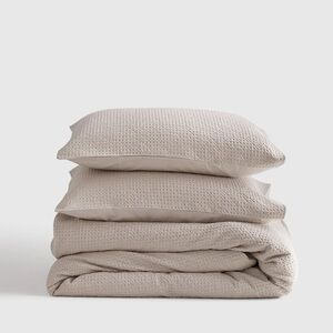 NWT QUINCE Organic Luxe Waffle Duvet Cover Set - Sand - King/Cal King